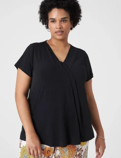 Knit Tops^Lane Bryant Cap-Sleeve Pleat-Front Top Black