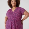 The Tee Shop^Lane Bryant Cap-Sleeve Pleat-Front Top Fuschia Ditsy Floral