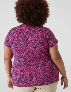 The Tee Shop^Lane Bryant Cap-Sleeve Pleat-Front Top Fuschia Ditsy Floral