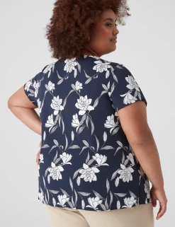 The Tee Shop^Lane Bryant Cap-Sleeve Pleat-Front Top Small Navy Floral