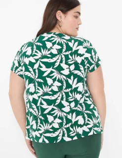 Shirts & Blouses^Lane Bryant Cap-Sleeve Pleat-Front Top Green Maluku Leaves
