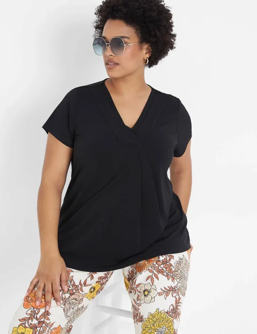 Knit Tops^Lane Bryant Cap-Sleeve Pleat-Front Top Black