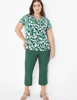Knit Tops^Lane Bryant Cap-Sleeve Pleat-Front Top Green Maluku Leaves
