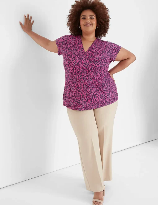 The Tee Shop^Lane Bryant Cap-Sleeve Pleat-Front Top Fuschia Ditsy Floral