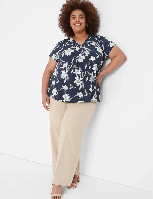 The Tee Shop^Lane Bryant Cap-Sleeve Pleat-Front Top Small Navy Floral