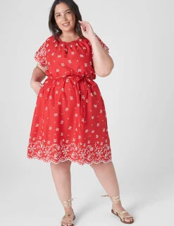 Fit & Flare^Lane Bryant Cap-Sleeve Ruched Fit & Flare Dress Red