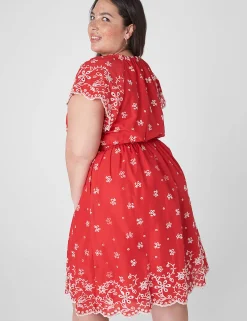 Work Versatile^Lane Bryant Cap-Sleeve Ruched Fit & Flare Dress Red