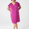 Casual^Lane Bryant Cap-Sleeve Shirred-Shoulder Swing Dress Purple Wine