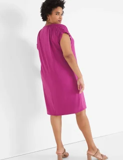 Casual^Lane Bryant Cap-Sleeve Shirred-Shoulder Swing Dress Purple Wine