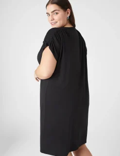 Casual^Lane Bryant Cap-Sleeve Shirred-Shoulder Swing Dress Black