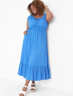 Casual^Lane Bryant Cap-Sleeve Smocked-Waist Midi Dress Sky