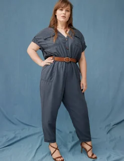 Jumpsuits & Rompers^Lane Bryant Cap-Sleeve Utility Cord Jumpsuit Blue Nights