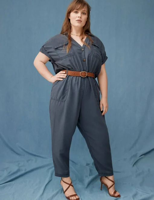 Jumpsuits & Rompers^Lane Bryant Cap-Sleeve Utility Cord Jumpsuit Blue Nights