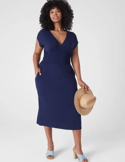 Sheath^Lane Bryant Cap-Sleeve V-Neck Midi Dress Maritime Blue