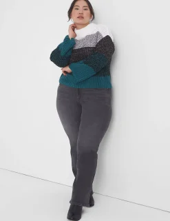 Sweaters^Lane Bryant Classic Bracelet-Sleeve Turtleneck Stripe Sweater Multi Stripe