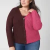Sweaters^Lane Bryant Classic Button-Front Colorblock Cardigan Maroon Banner