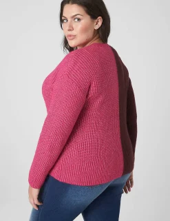 Sweaters^Lane Bryant Classic Button-Front Colorblock Cardigan Maroon Banner