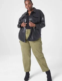 Jackets^Lane Bryant Classic Button-Front Faux-Leather Shacket Black