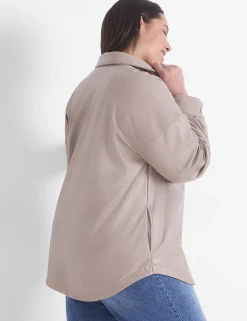 Jackets^Lane Bryant Classic Button-Front Faux-Leather Shacket Fungi