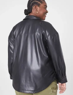 Jackets^Lane Bryant Classic Button-Front Faux-Leather Shacket Black