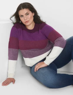 Sweaters^Lane Bryant Classic Crew-Neck Striped Pullover Sweater Berry