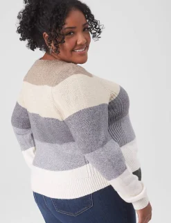 Sweaters^Lane Bryant Classic Crew-Neck Striped Pullover Sweater Oatmeal