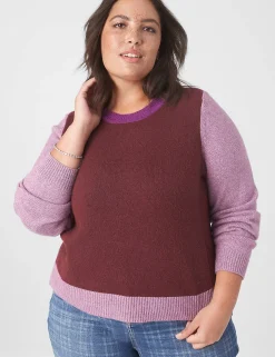 Sweaters^Lane Bryant Classic Crop Crew-Neck Colorblock Pullover Red Combo