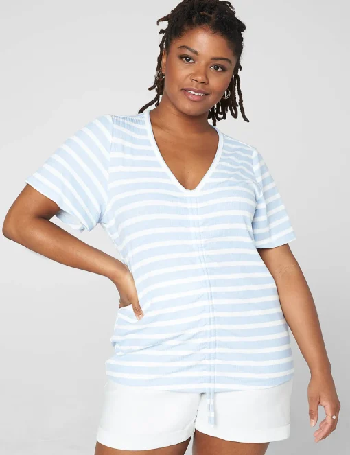 Knit Tops^Lane Bryant Classic Flutter-Sleeve Adjustable Drawcord Tee Abigail Stripe