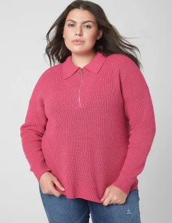 Sweaters^Lane Bryant Classic Half-Zip Ribbed Pullover Very Berry