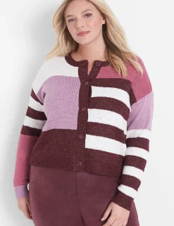 Sweaters^Lane Bryant Classic Long-Sleeve Button-Front Cardigan Maroon Colorblock