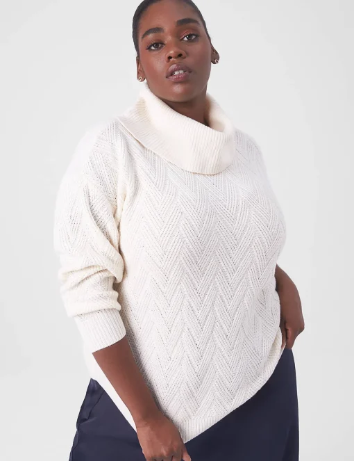 Sweaters^Lane Bryant Classic Long-Sleeve Cowl-Neck Textured Pullover Turtledove