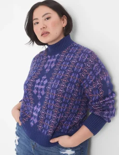 Sweaters^Lane Bryant Classic Long-Sleeve Mock-Neck Jacquard Pullover Geo Print