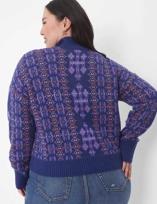 Sweaters^Lane Bryant Classic Long-Sleeve Mock-Neck Jacquard Pullover Geo Print