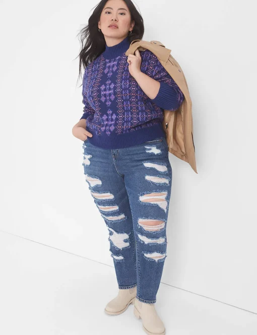 Sweaters^Lane Bryant Classic Long-Sleeve Mock-Neck Jacquard Pullover Geo Print