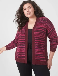 Sweaters^Lane Bryant Classic Long-Sleeve Open-Front Fair Isle Cardigan Maroon Banner