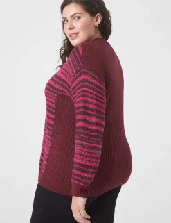 Sweaters^Lane Bryant Classic Long-Sleeve Open-Front Fair Isle Cardigan Maroon Banner