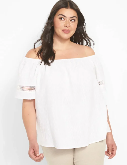 Shirts & Blouses^Lane Bryant Classic Off-The-Shoulder Top With Lace White