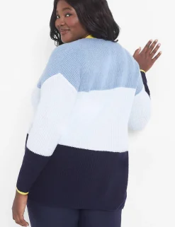 Cardigans^Lane Bryant Classic Open-Front Stripe Cardigan Multi Blue