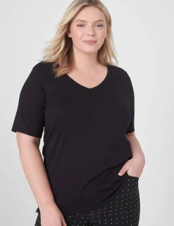 Knit Tops^Lane Bryant Classic Perfect Sleeve V-Neck Tee Black