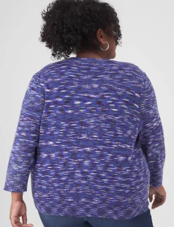 Sweaters^Lane Bryant Classic Puff-Sleeve Button-Front Spacedye Cardigan Blue Spacedye