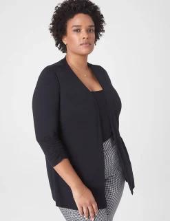 Cardigans^Lane Bryant Classic Ruched-Sleeve Open-Front Overpiece Black