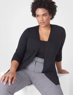 Cardigans^Lane Bryant Classic Ruched-Sleeve Open-Front Overpiece Black