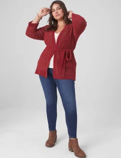 Sweaters^Lane Bryant Classic 3/4-Sleeve Belted Cardigan Rhubarb
