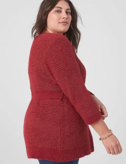 Sweaters^Lane Bryant Classic 3/4-Sleeve Belted Cardigan Rhubarb