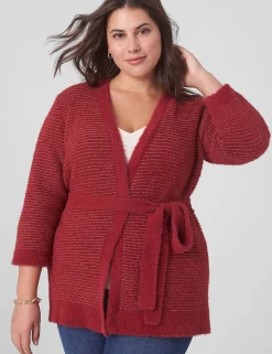 Sweaters^Lane Bryant Classic 3/4-Sleeve Belted Cardigan Rhubarb