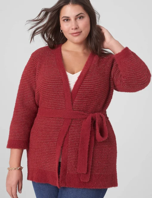 Sweaters^Lane Bryant Classic 3/4-Sleeve Belted Cardigan Rhubarb