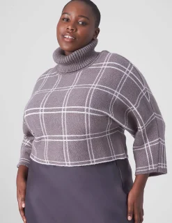 Sweaters^Lane Bryant Classic 3/4-Sleeve Mock-Neck Jacquard Crop Sweater Grey