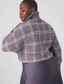 Sweaters^Lane Bryant Classic 3/4-Sleeve Mock-Neck Jacquard Crop Sweater Grey