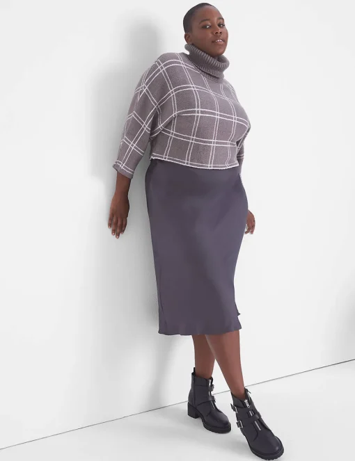 Sweaters^Lane Bryant Classic 3/4-Sleeve Mock-Neck Jacquard Crop Sweater Grey