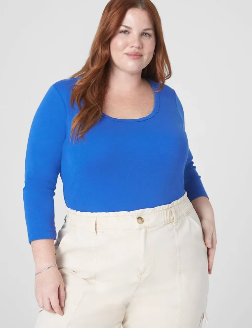Knit Tops^Lane Bryant Classic 3/4-Sleeve Scoop-Neck Tee Beaucoup Blue